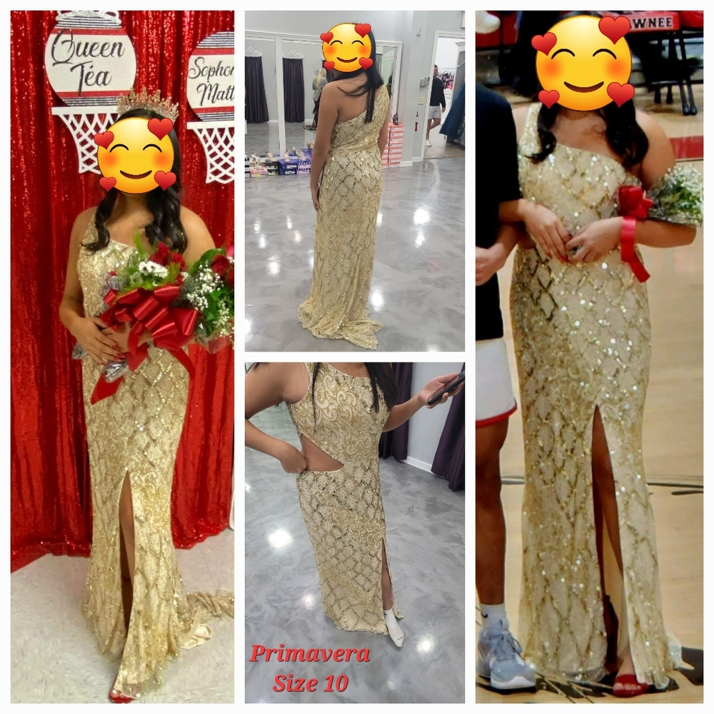 Primavera Size 10 Gold Prom/Formal Dress
